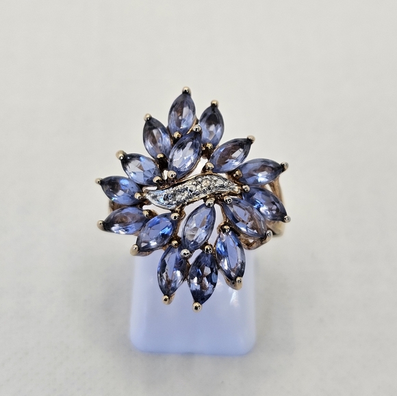 Gorgeous Waterfall Tanzanite & Diamond Ring Vermeil Size 7! - Picture 3 of 8